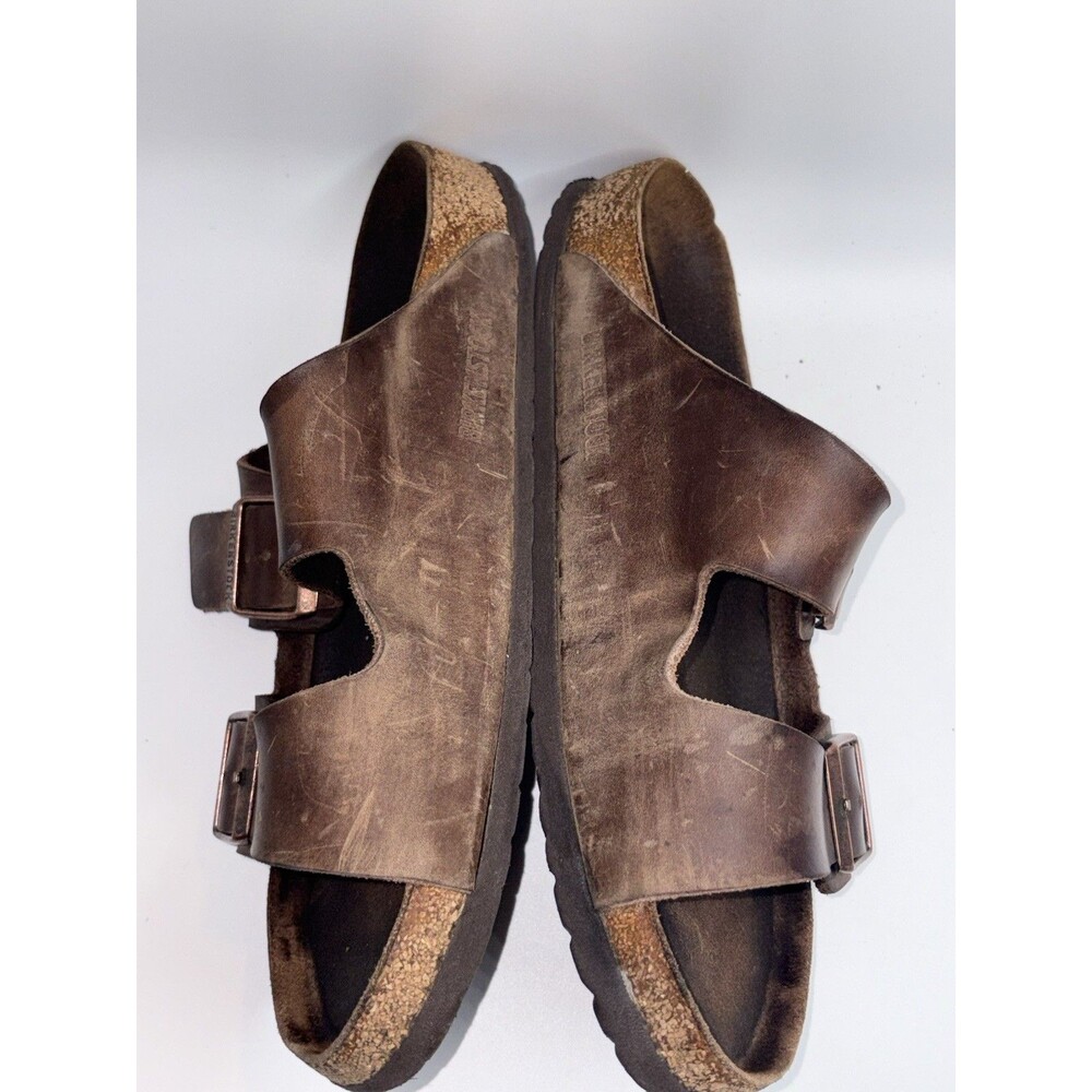Birkenstock Arizona Sandals Mens 40 Brown Leather Two Strap Cork Footbed Slip On - Picture 7 of 10